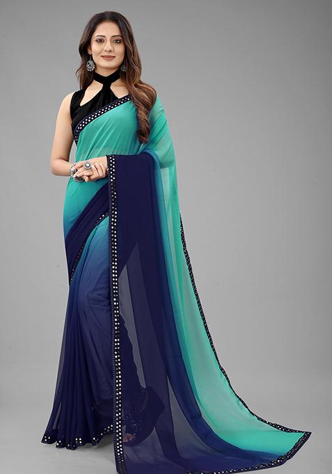 Navy Blue Color Padding Georgette Saree Set With Belt