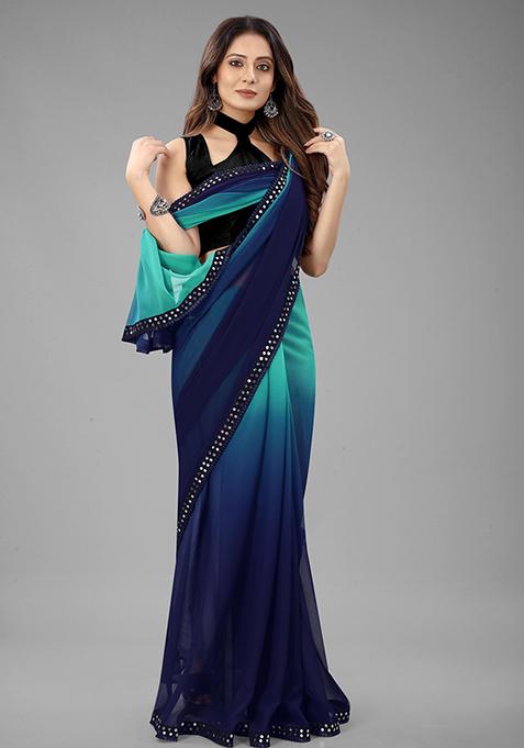 Navy Blue Color Padding Georgette Saree Set With Belt