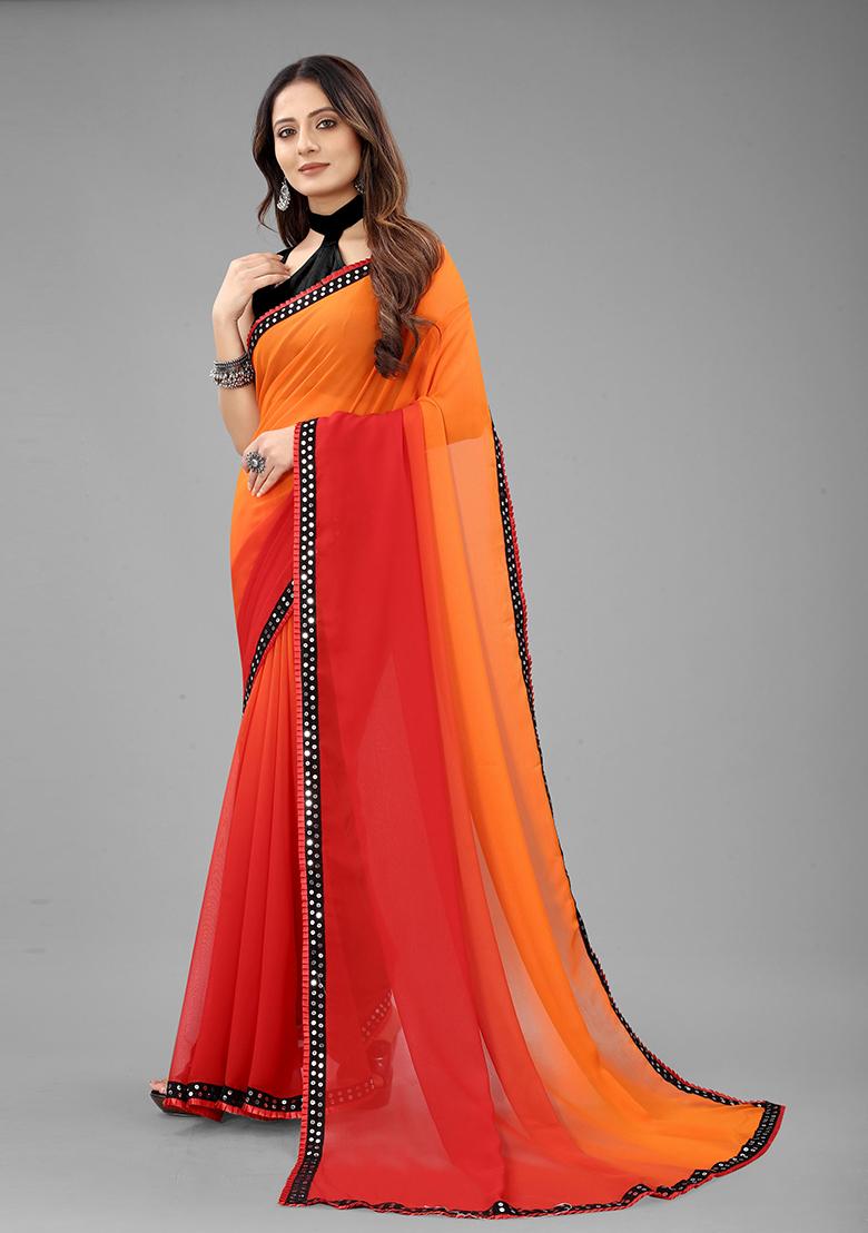 Red Color Padding Georgette Saree Set With Belt