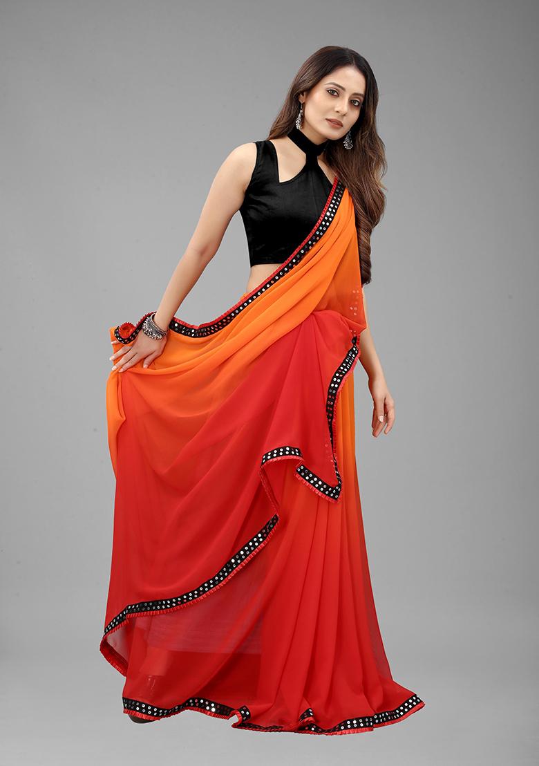 Red Color Padding Georgette Saree Set With Belt