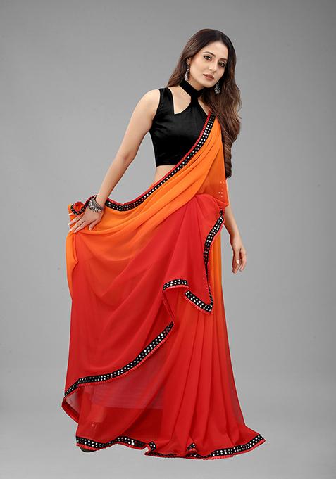 Red Color Padding Georgette Saree Set With Belt