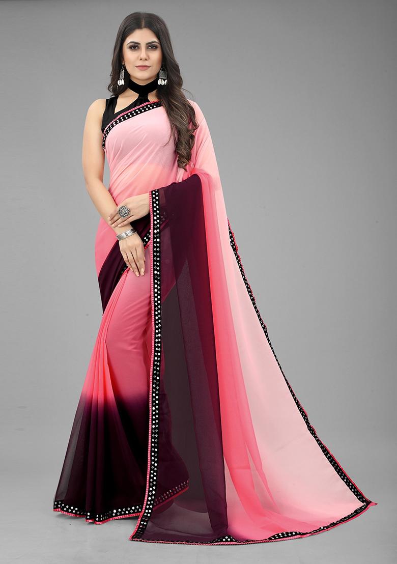 Pink Color Padding Georgette Saree Set With Belt