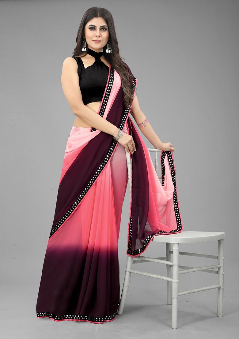 Pink Color Padding Georgette Saree Set With Belt