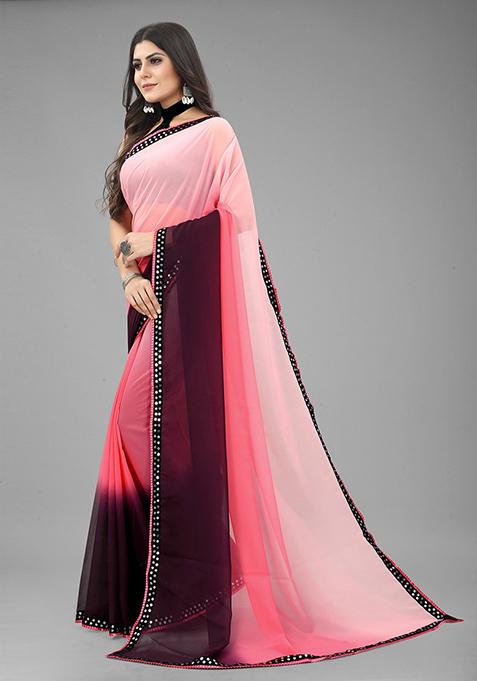Pink Color Padding Georgette Saree Set With Belt