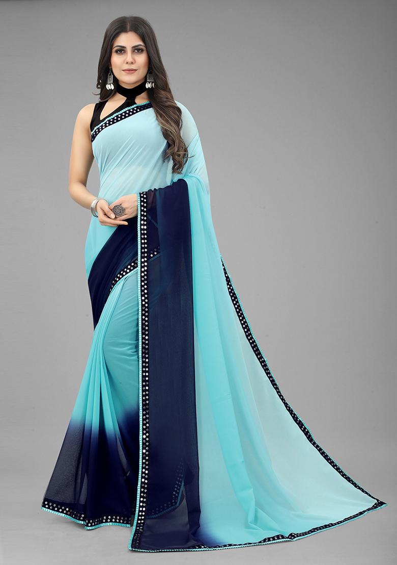 Blue Color Padding Georgette Saree Set With Belt