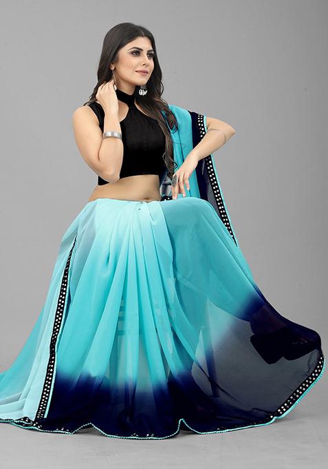 Blue Color Padding Georgette Saree Set With Belt