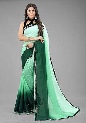 Green Color Padding Georgette Saree Set With Belt