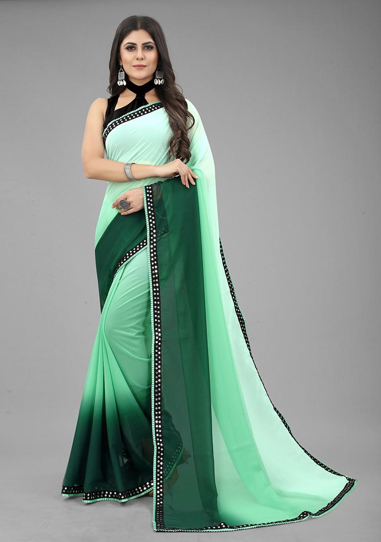 Green Color Padding Georgette Saree Set With Belt