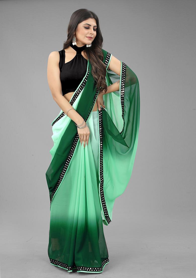 Green Color Padding Georgette Saree Set With Belt