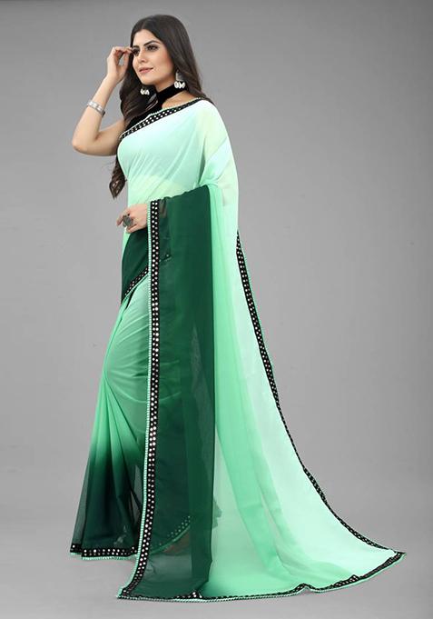 Green Color Padding Georgette Saree Set With Belt