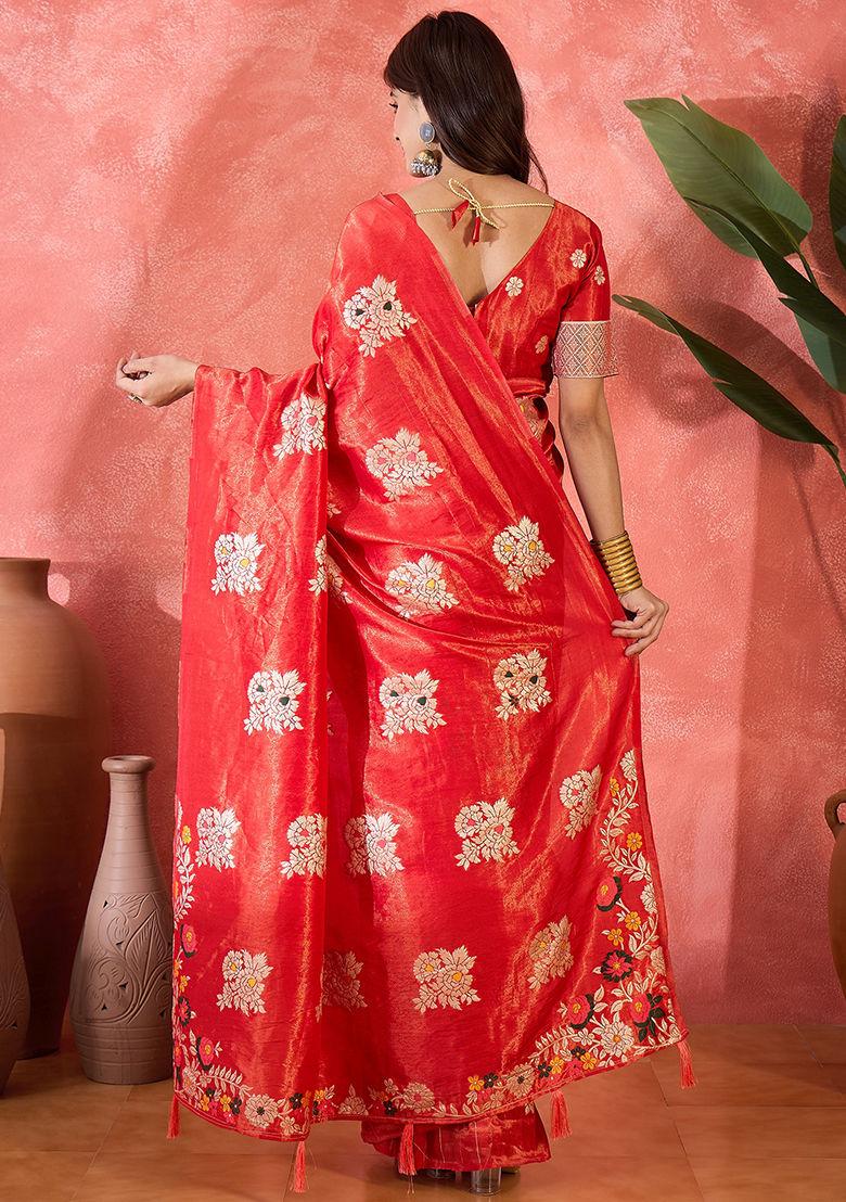 Red Woven Silk Saree Set