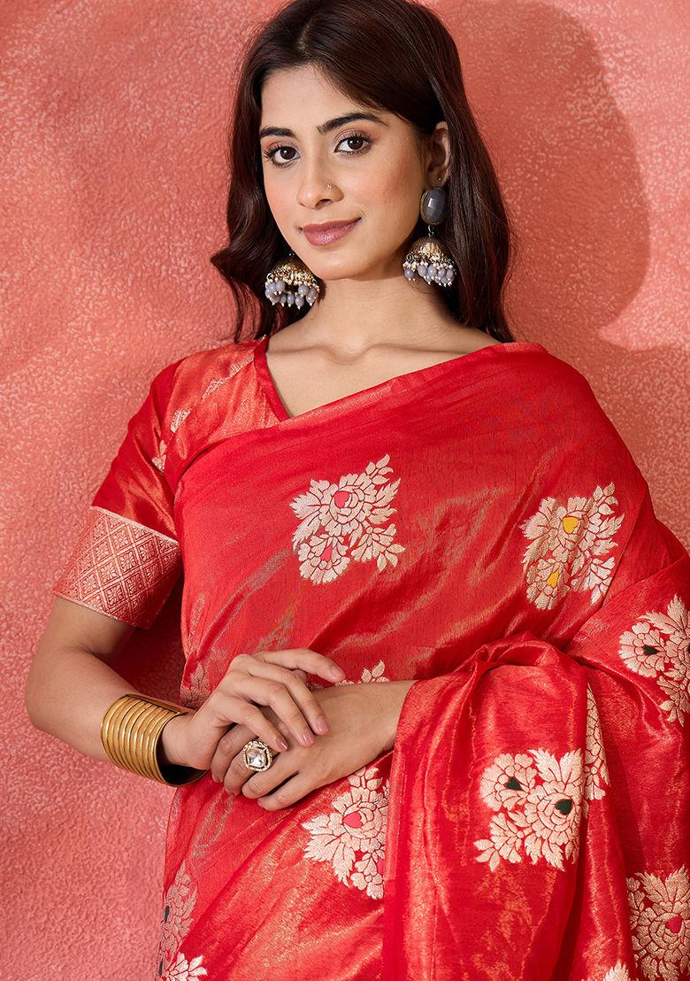 Red Woven Silk Saree Set
