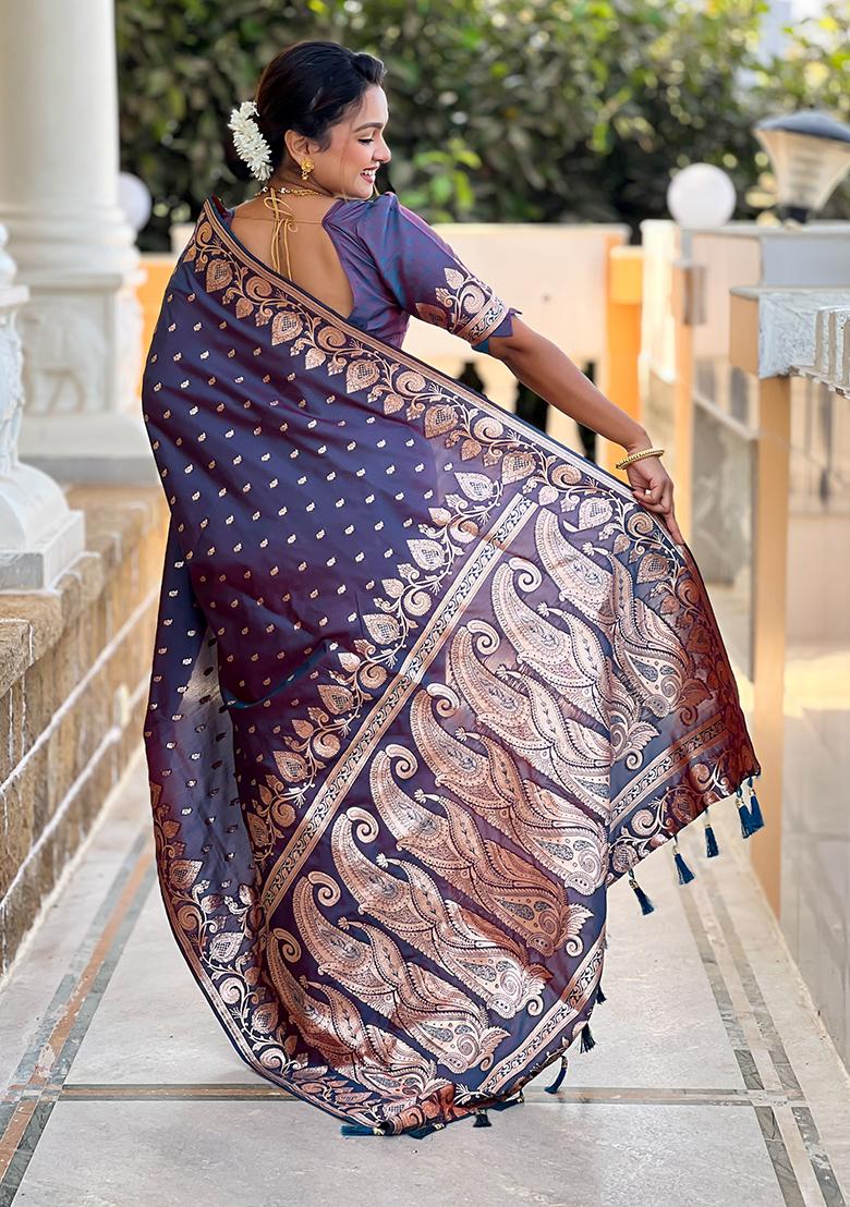 Purple Woven Banarasi Silk Saree Set