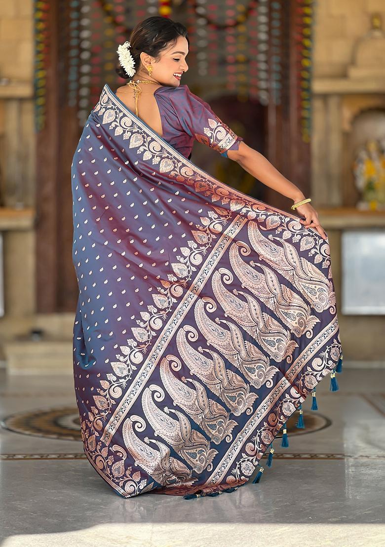 Purple Woven Banarasi Silk Saree Set