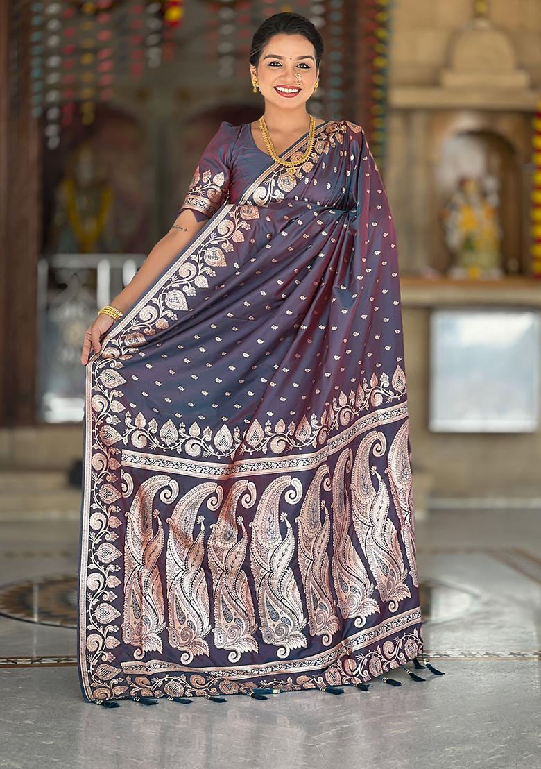 Purple Woven Banarasi Silk Saree Set
