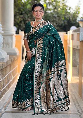 Green Woven Banarasi Silk Saree Set