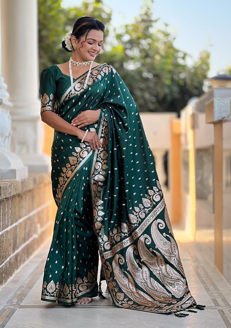 Green Woven Banarasi Silk Saree Set