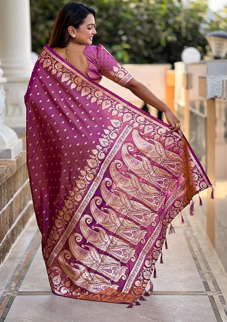 Onion Pink Woven Banarasi Silk Saree Set