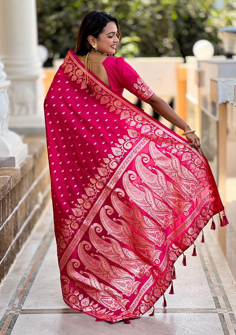 Pink Woven Banarasi Silk Saree Set