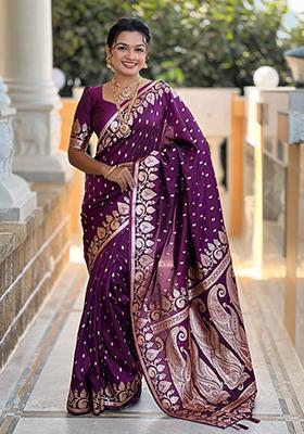Maroon Woven Banarasi Silk Saree Set