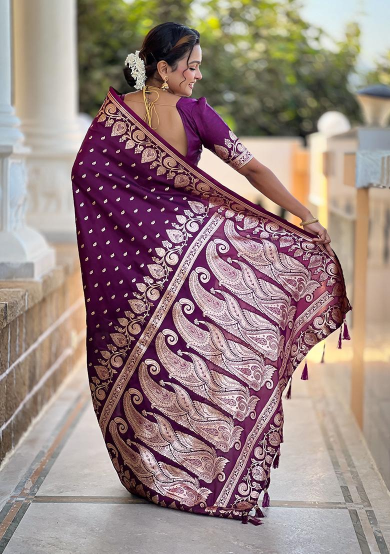 Maroon Woven Banarasi Silk Saree Set