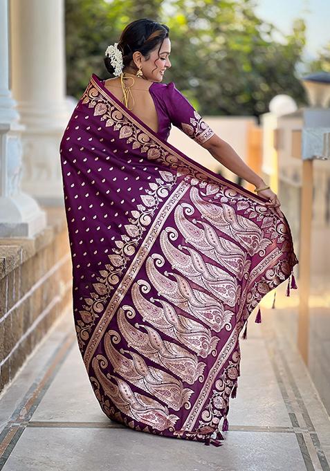 Maroon Woven Banarasi Silk Saree Set