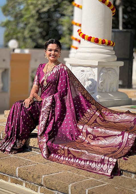 Maroon Woven Banarasi Silk Saree Set
