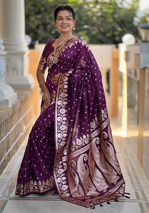 Maroon Woven Banarasi Silk Saree Set