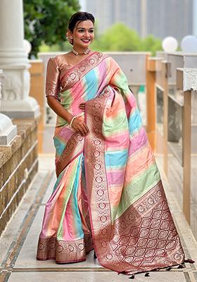 Maroon Woven Silk Saree Set