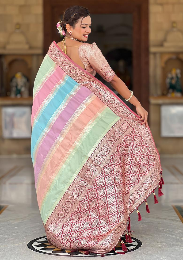 Maroon Woven Silk Saree Set