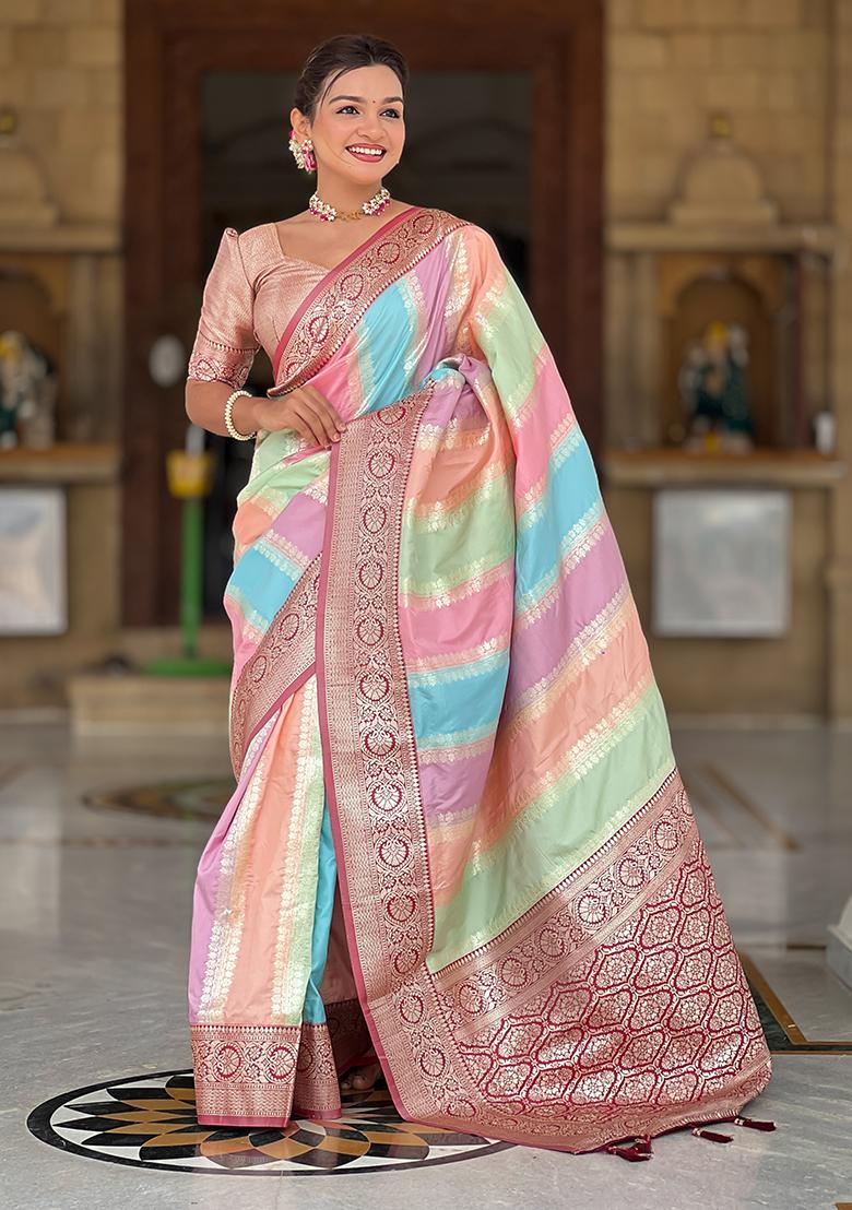Maroon Woven Silk Saree Set