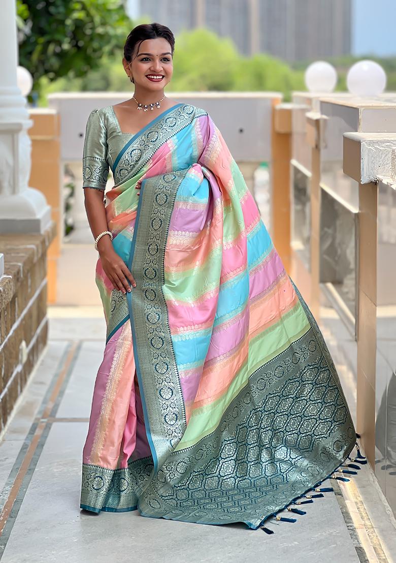 Morpich Blue Woven Silk Saree Set