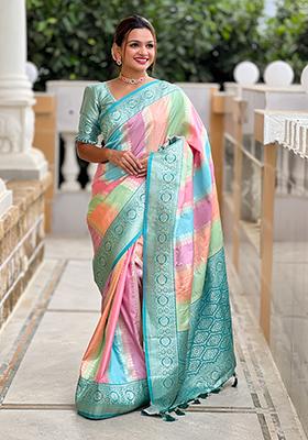 Rama Green Woven Silk Saree Set