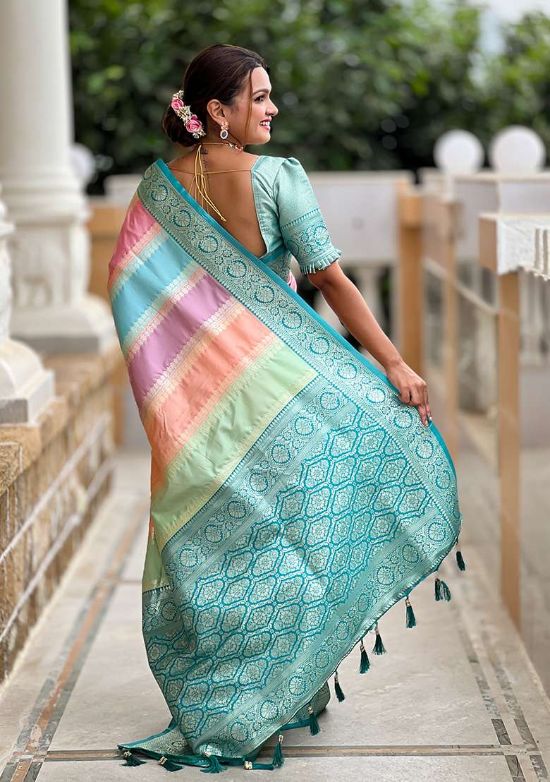 Rama Green Woven Silk Saree Set - Indya