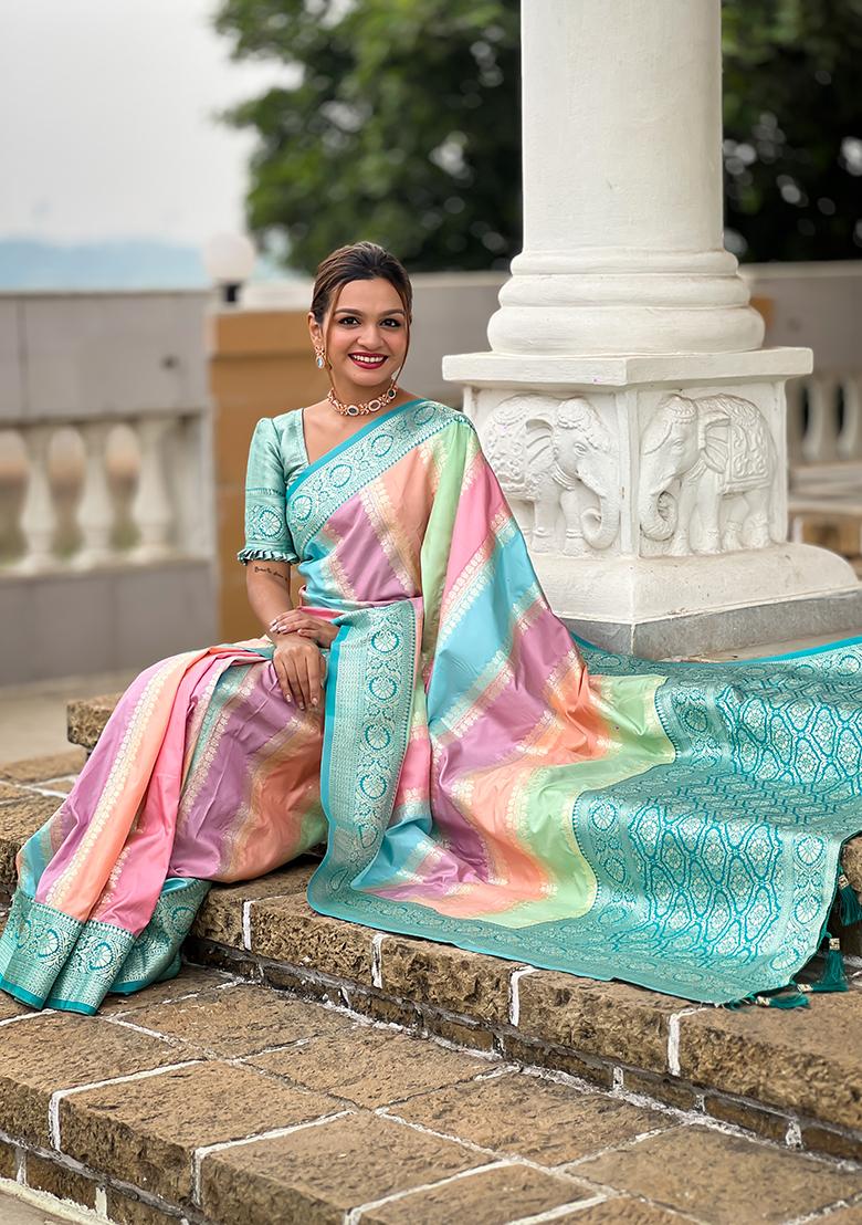 Rama Green Woven Silk Saree Set