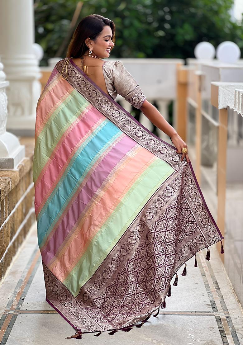 Maroon Woven Silk Saree Set