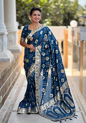 Teal Blue Meenakari Dola Silk Saree Set
