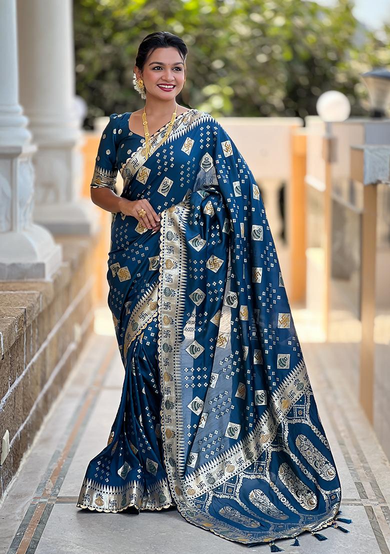 Teal Blue Meenakari Dola Silk Saree Set
