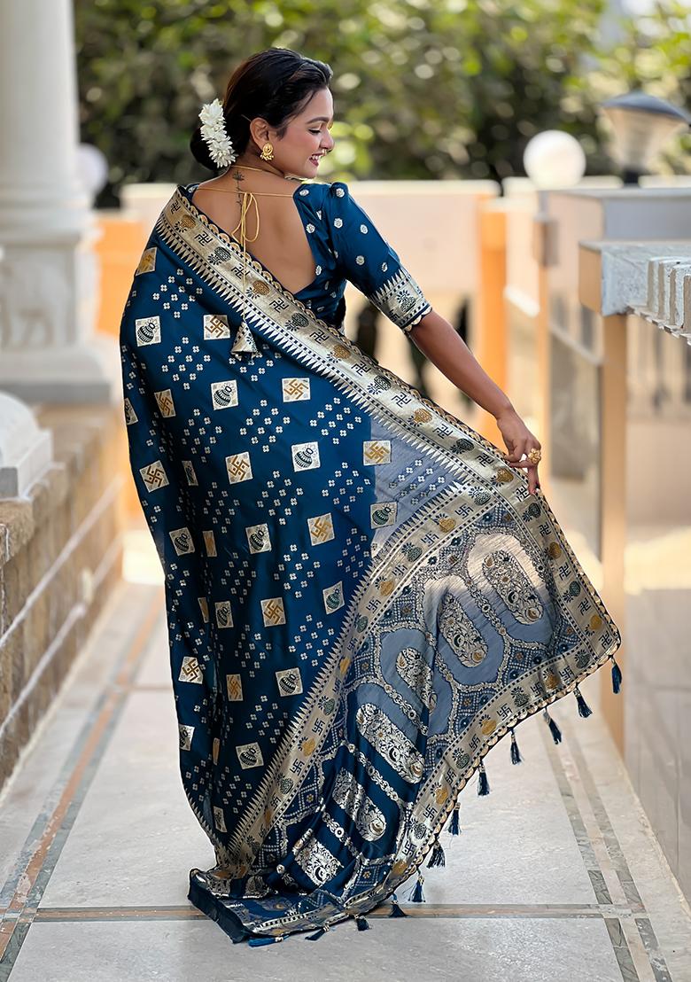 Teal Blue Meenakari Dola Silk Saree Set
