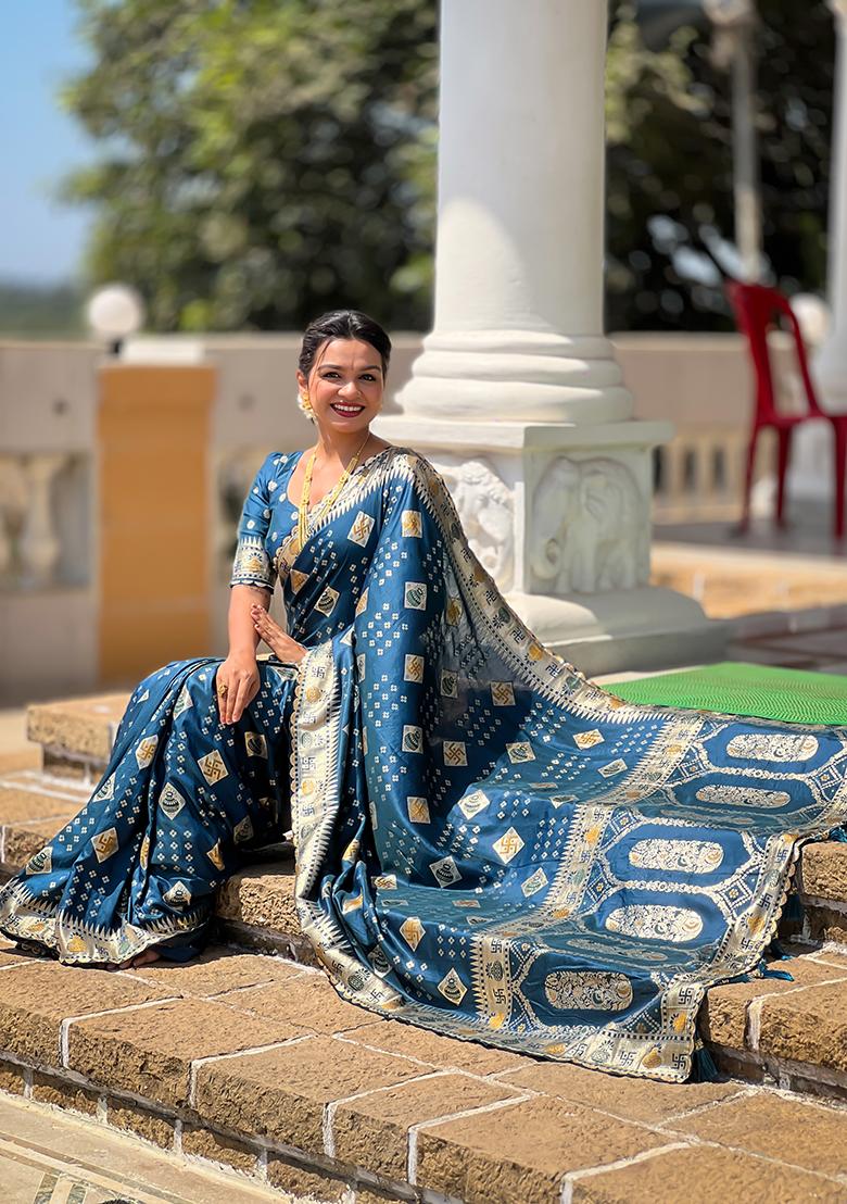 Teal Blue Meenakari Dola Silk Saree Set