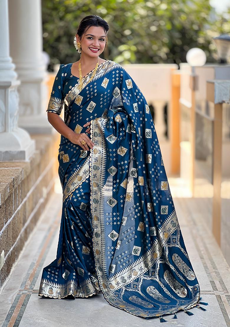 Teal Blue Meenakari Dola Silk Saree Set