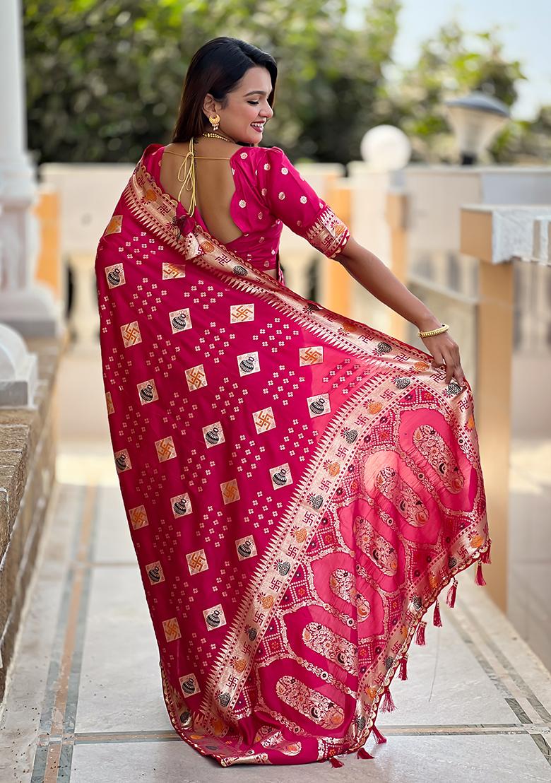 Pink Meenakari Dola Silk Saree Set