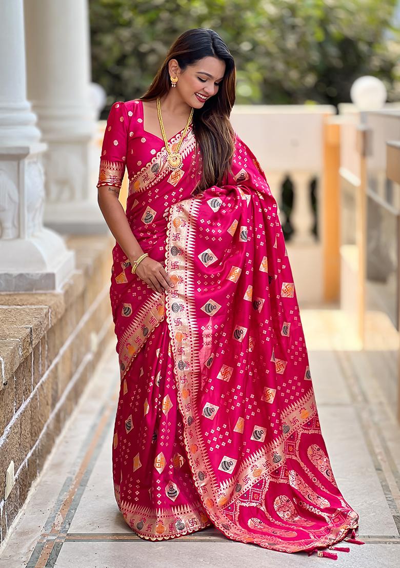 Pink Meenakari Dola Silk Saree Set