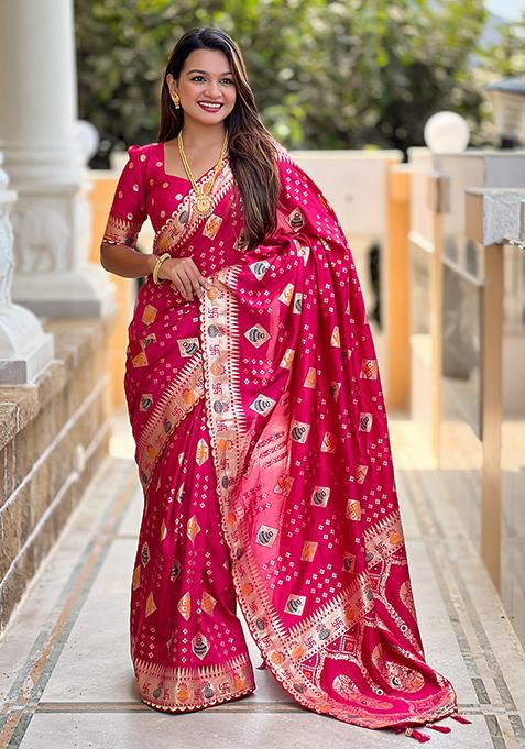 Pink Meenakari Dola Silk Saree Set
