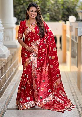 Red Meenakari Dola Silk Saree Set