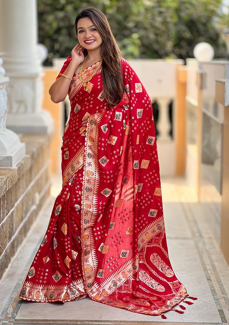 Red Meenakari Dola Silk Saree Set