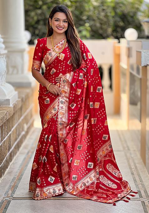 Red Meenakari Dola Silk Saree Set