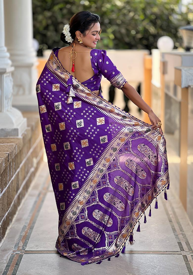 Voilet Meenakari Dola Silk Saree Set