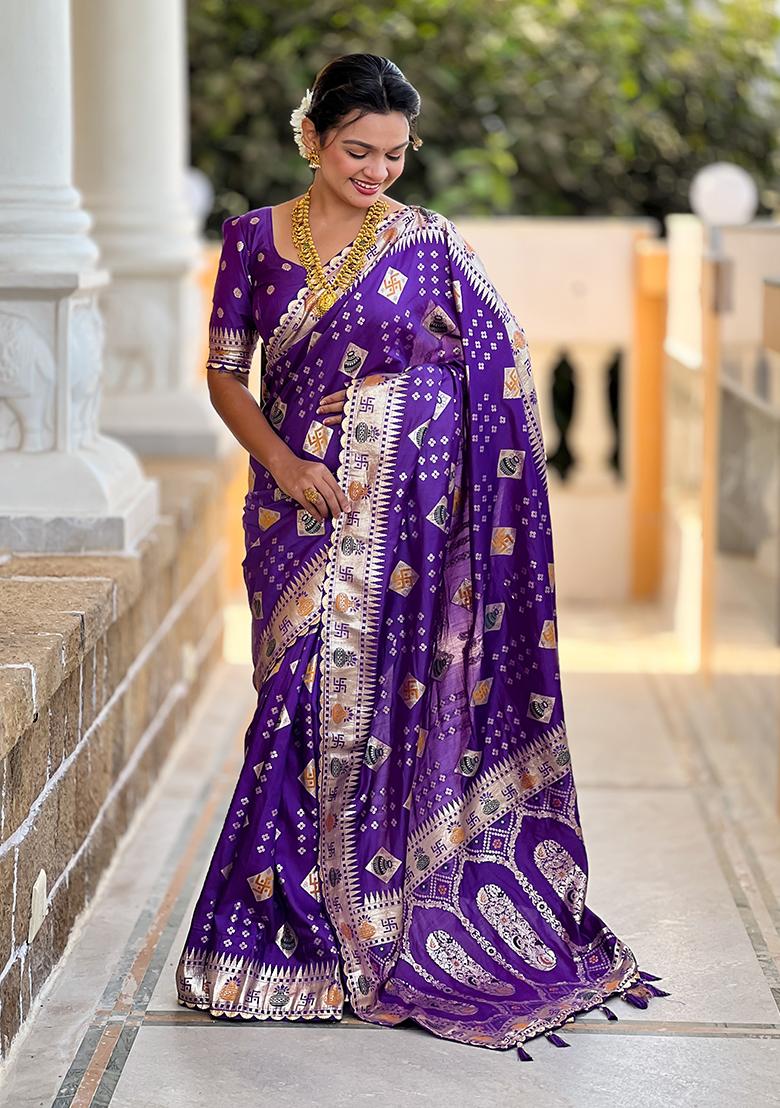 Voilet Meenakari Dola Silk Saree Set