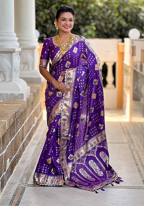 Voilet Meenakari Dola Silk Saree Set